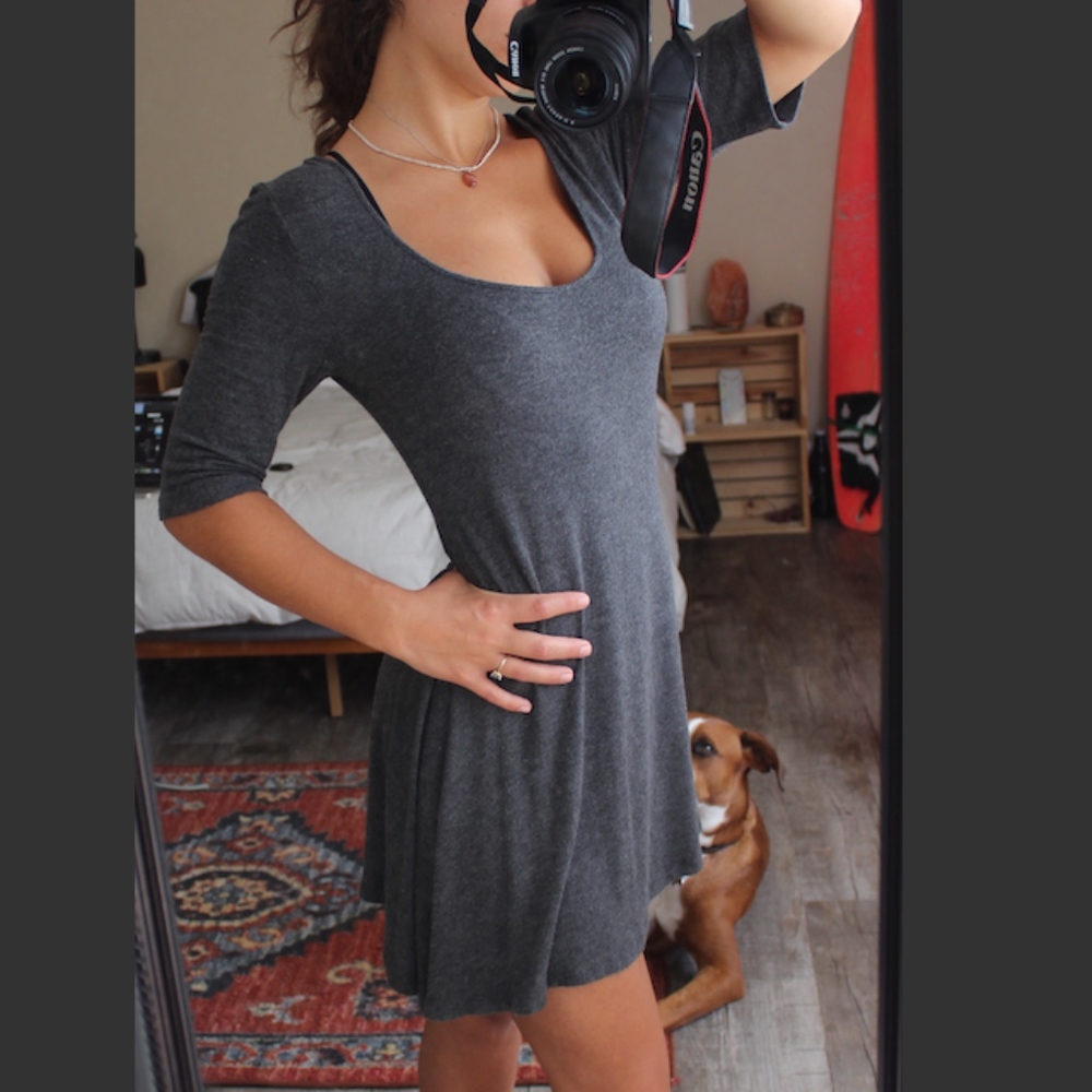 Gray Quarter Sleeve Flare Dress